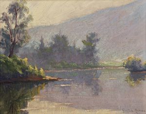MOREAU (1885-?) GASTON - Paesaggio lacustre