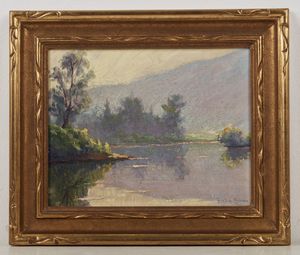 MOREAU (1885-?) GASTON : Paesaggio lacustre  - Asta Asta 367 | ARTE ANTICA E DEL XIX SECOLO Virtuale - Associazione Nazionale - Case d'Asta italiane