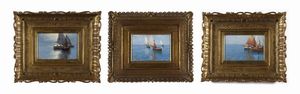 CAVALLERI GIOVANNI (1858 - 1934) - Gruppo di tre opere raffigurati marine con barche