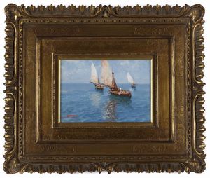 CAVALLERI GIOVANNI (1858 - 1934) : Gruppo di tre opere raffigurati marine con barche  - Asta Asta 367 | ARTE ANTICA E DEL XIX SECOLO Virtuale - Associazione Nazionale - Case d'Asta italiane