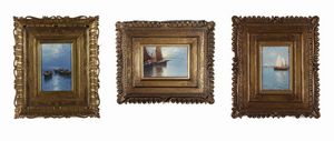 CAVALLERI GIOVANNI (1858 - 1934) - Gruppo di tre opere raffiguranti marine con barche
