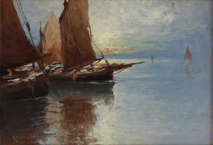 CAVALLERI GIOVANNI (1858 - 1934) : Gruppo di tre opere raffiguranti marine con barche  - Asta Asta 367 | ARTE ANTICA E DEL XIX SECOLO Virtuale - Associazione Nazionale - Case d'Asta italiane