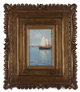 CAVALLERI GIOVANNI (1858 - 1934) : Gruppo di tre opere raffiguranti marine con barche  - Asta Asta 367 | ARTE ANTICA E DEL XIX SECOLO Virtuale - Associazione Nazionale - Case d'Asta italiane