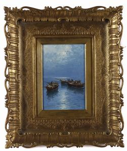 CAVALLERI GIOVANNI (1858 - 1934) : Gruppo di tre opere raffiguranti marine con barche  - Asta Asta 367 | ARTE ANTICA E DEL XIX SECOLO Virtuale - Associazione Nazionale - Case d'Asta italiane