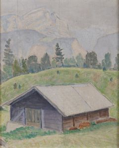 FARINA GUIDO (1896 - 1957) - Paesaggio montano con baita