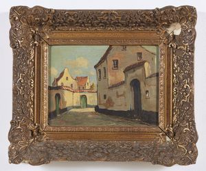 ARTISTA DEL XIX-XX SECOLO : Veduta cittadina con case  - Asta Asta 367 | ARTE ANTICA E DEL XIX SECOLO Virtuale - Associazione Nazionale - Case d'Asta italiane