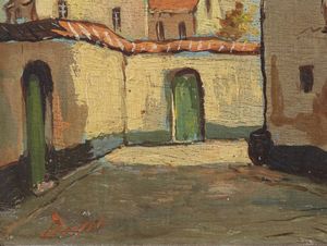 ARTISTA DEL XIX-XX SECOLO : Veduta cittadina con case  - Asta Asta 367 | ARTE ANTICA E DEL XIX SECOLO Virtuale - Associazione Nazionale - Case d'Asta italiane