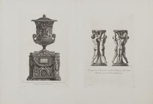 PIRANESI GIOVANNI BATTISTA (1720 - 1778) - Vaso antico in marmo e gruppo di tre donne