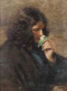 MONTEVECCHI AMLETO (1878 - 1964) - Ritratto di donna con fiori
