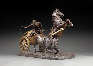 FERRARI GIUSEPPE (1840 - 1905) - Gruppo in bronzo raffigurante una biga romana