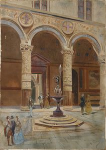 PAPINI EMILIO (1870 - 1950) : Cortile di Palazzo Vecchio a Firenze  - Asta Asta 367 | ARTE ANTICA E DEL XIX SECOLO Virtuale - Associazione Nazionale - Case d'Asta italiane