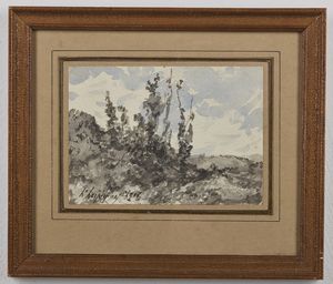 HARPIGNIES HENRI JOSEPH (1819 - 1916) : Paesaggio a Saint-Priv  - Asta Asta 367 | ARTE ANTICA E DEL XIX SECOLO Virtuale - Associazione Nazionale - Case d'Asta italiane