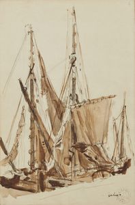 LEBOURG ALBERT MARIE (1849 - 1928) - Barche a vela sul molo