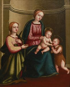 ARTISTA DEL XVI SECOLO - Madonna con Bambino, San Giovanni Battista e Santa Lucia