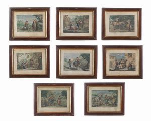 PINELLI BARTOLOMEO (1781 - 1835) - Gruppo di otto incisioni raffiguranti personaggi in costume tradizionali italiani