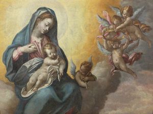 ARTISTA DEL XVII SECOLO - Madonna con Bambino e angeli