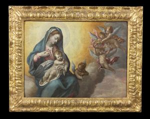 ARTISTA DEL XVII SECOLO : Madonna con Bambino e angeli  - Asta Asta 367 | ARTE ANTICA E DEL XIX SECOLO Virtuale - Associazione Nazionale - Case d'Asta italiane