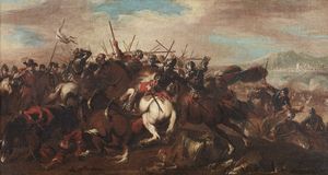 COURTOIS DETTO IL BORGOGNONE JACQUES  (1621 - 1676) - Battaglia tra cavalieri turchi e cristiani