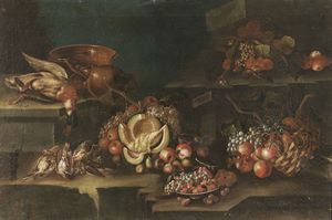 ARTISTA DEL XVII-XVIII SECOLO : Natura morta con frutta, melone e cacciagione  - Asta Asta 367 | ARTE ANTICA E DEL XIX SECOLO Virtuale - Associazione Nazionale - Case d'Asta italiane