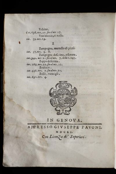 Lo Stato Rustico, Genova, Pavoni, 1611  - Asta Libri Antichi e Rari - Associazione Nazionale - Case d'Asta italiane