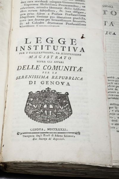 Raccolta di leggi e decreti pubblicati a Genova dal 1781 al 1793..  - Asta Libri Antichi e Rari - Associazione Nazionale - Case d'Asta italiane