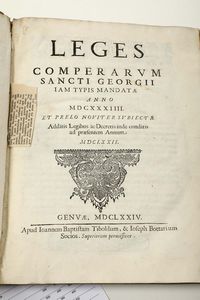Leges comperarum sancti Georgii, Genova, Giovan Battista Tiboldi, 1674  - Asta Libri Antichi e Rari - Associazione Nazionale - Case d'Asta italiane