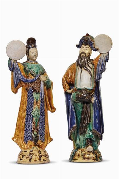COPPIA DI SCULTURE, CINA, DINASTIA QING, SEC. XIX  - Asta Arte orientale | 东方艺术   - Associazione Nazionale - Case d'Asta italiane