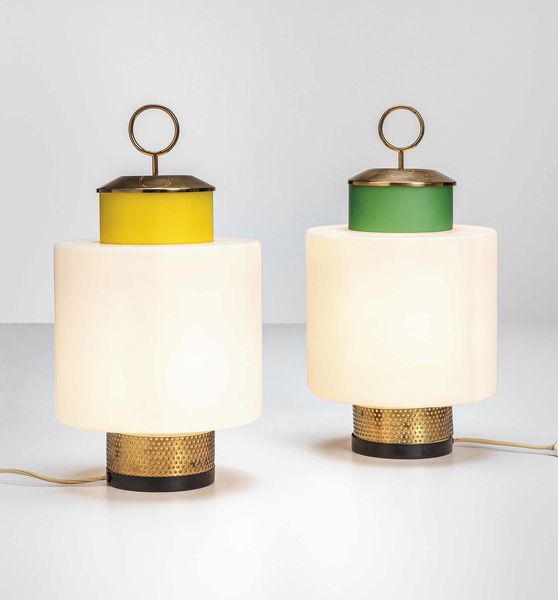 STILNOVO : Due lampade da tavolo a lanterna mod. 8052  - Asta Fine Design - Associazione Nazionale - Case d'Asta italiane