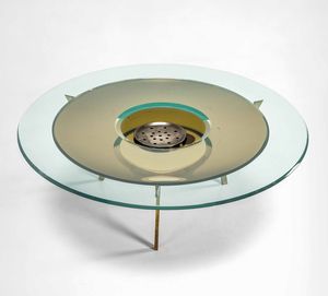 MAX INGRAND : Raro tavolo basso mod.1994 con portafiori centrale  - Asta Fine Design - Associazione Nazionale - Case d'Asta italiane