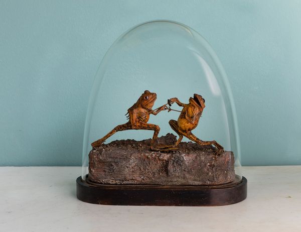 Composizione con rane in duello, tassidermia entro campana di vetro. Inghilterra, fine XIX secolo  - Asta ECLECTICA, the home of designer Nicol Castellini Baldissera - Associazione Nazionale - Case d'Asta italiane