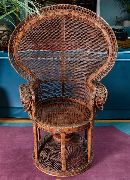 Poltrona Pavone in rattan. XX secolo  - Asta ECLECTICA, the home of designer Nicol� Castellini Baldissera - Associazione Nazionale - Case d'Asta italiane