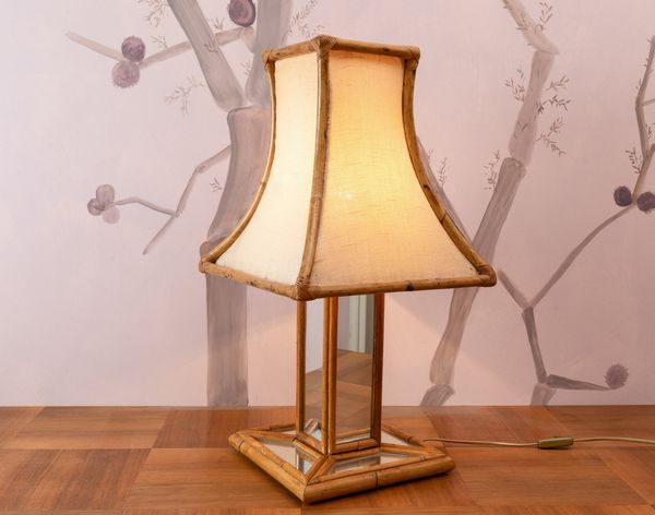 Lampada da tavolo in bamboo e juta. XX secolo  - Asta ECLECTICA, the home of designer Nicol Castellini Baldissera - Associazione Nazionale - Case d'Asta italiane