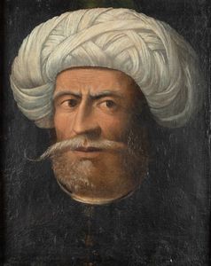 Francesco Galizzi detto Francesco Rizzo da Santacroce (attivo nel XV-XVI secolo), Attribuito a : Ritratto di turco  - Asta ECLECTICA, the home of designer Nicol Castellini Baldissera - Associazione Nazionale - Case d'Asta italiane