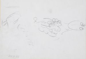 Giorgio de Chirico : Due case collegate da raggi con una statua giacente  - Asta ECLECTICA, the home of designer Nicol Castellini Baldissera - Associazione Nazionale - Case d'Asta italiane