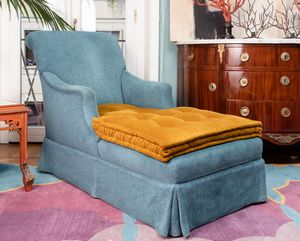 Nicolò Castellini Baldissera : Chaise longue rivestita in velluto. Tessuti C.&C. Milano  - Asta ECLECTICA, the home of designer Nicol Castellini Baldissera - Associazione Nazionale - Case d'Asta italiane