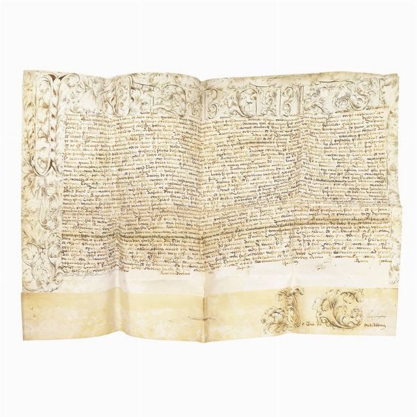 Grande pergamena manoscritta. Roma, seconda met&agrave; del XVII secolo.  - Asta Libri, manoscritti e autografi - Associazione Nazionale - Case d'Asta italiane