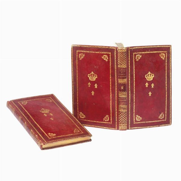 (Legature)   Lotto di 2 rare legature in vitellino rosso scuro alle armi dei Borbone di Napoli. XIX secolo.  - Asta Libri, manoscritti e autografi - Associazione Nazionale - Case d'Asta italiane