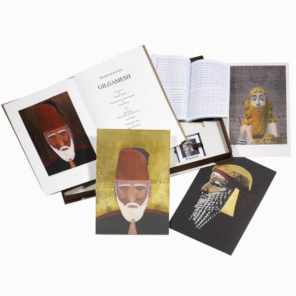 (Edizioni di pregio - Illustrati 900)   BATTIATO, Franco.   Gilgamesh. Una poesia di Gabriele Manuel. Conversazioni con Franco Battiato di Franco Pulcini. Testi di Elisa Gradi, Michelangelo Tormachio Levie e Luca Volpatti. Traduzioni in arabo di Belyacine Hafida.   Firenze, Edizioni della Bezuga, (2007).  - Asta Libri, manoscritti e autografi - Associazione Nazionale - Case d'Asta italiane
