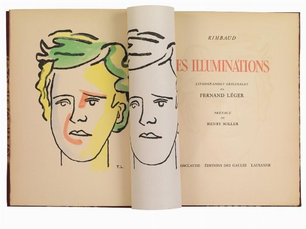 (Edizioni di pregio - Illustrati 900)   RIMBAUD/L&Eacute;GER.   Les illuminations. Lithographies originales de Fernand L&eacute;ger. Pr&eacute;face de Henry Miller.   Lausanne, Grosclaude, &Eacute;ditions des Gaules, 1949.  - Asta Libri, manoscritti e autografi - Associazione Nazionale - Case d'Asta italiane