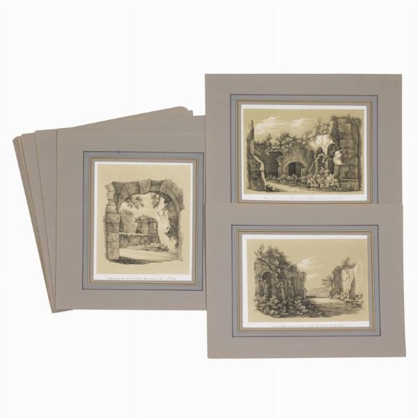 (Roma)   Lotto di 11 stampe litografiche con vedute della Roma archeologica. Ca. 1830.  - Asta Libri, manoscritti e autografi - Associazione Nazionale - Case d'Asta italiane