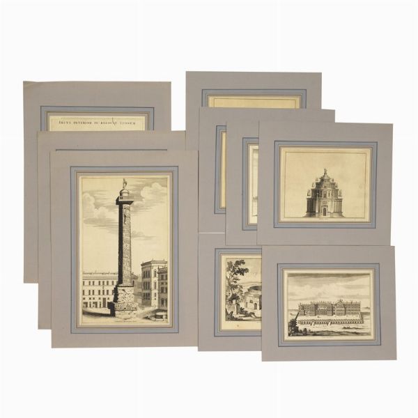 (Roma)   Lotto di 13 incisioni calcografiche di vario formato a carattere architettonico, alcune firmate Pierre Mortier (edizione Amsterdam inizi XVIII secolo).  - Asta Libri, manoscritti e autografi - Associazione Nazionale - Case d'Asta italiane