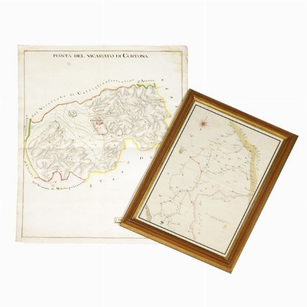 (Cortona - Umbria/Marche/Lazio)   Lotto comprendente 2 carte geografiche del centro-Italia. XVIII secolo.  - Asta Libri, manoscritti e autografi - Associazione Nazionale - Case d'Asta italiane