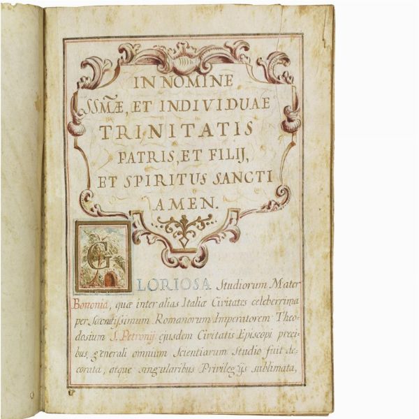 (Bologna)   Diploma di laurea in teologia rilasciata dall&rsquo;universit&agrave; di Bologna a Florentius Antonius Sicca nel novembre 1745.  - Asta Libri, manoscritti e autografi - Associazione Nazionale - Case d'Asta italiane