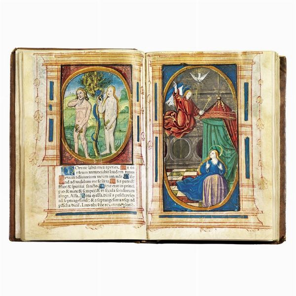 (Libro d�ore - Illustrati 500) Hore diuine virginis Marie secundum vsum Romanum cum alijs multis folio sequenti notatis vna cum figuris Apocalipsis & destructio Hierusalem & multis figuris, Biblie insertis. (Parisius nouiter īpressum p[er] Germano Hardouyn Librario. Cōmorante inter duas portas Palatij ad intersignium sancte margarete. Anno d�i. M.ccccc.xxxiij). [1533].  - Asta Libri, manoscritti e autografi - Associazione Nazionale - Case d'Asta italiane