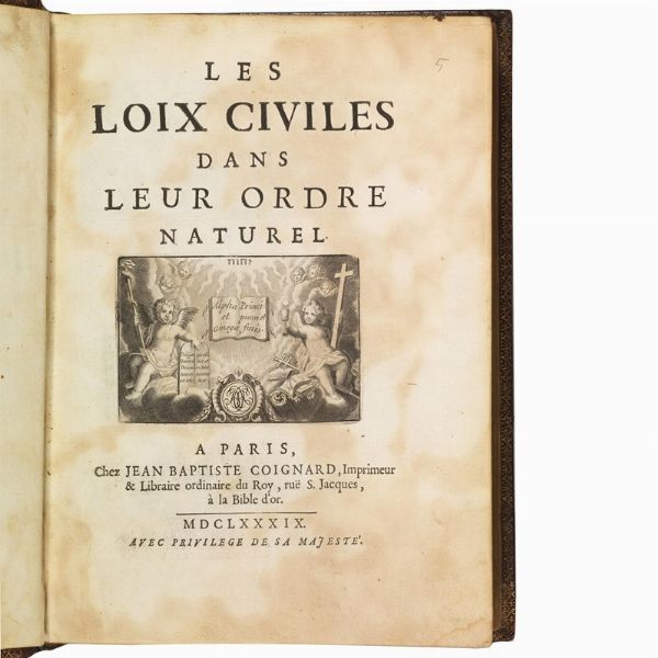 (Legatura alle armi - Legge)   DOMAT, Jean.   Les loix civiles dans leur ordre naturel.   A Paris, chez Jean Baptiste Coignard, 1689.  - Asta Libri, manoscritti e autografi - Associazione Nazionale - Case d'Asta italiane