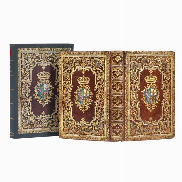 (Legatura)   Magnifica e rara legatura nobiliare con stemma dipinto a olio. XVIII secolo.  - Asta Libri, manoscritti e autografi - Associazione Nazionale - Case d'Asta italiane