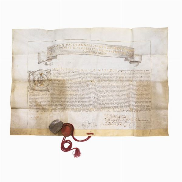 Litterae gratiosae   indirizzata ad Angelo de Maximis, datata 12 aprile 1673.  - Asta Libri, manoscritti e autografi - Associazione Nazionale - Case d'Asta italiane