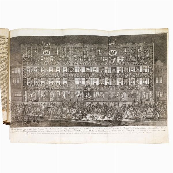 (Feste - Illustrati 700)   CARLO VII DI BAVIERA (1697-1745).   Vollstandiges Diarium von ... Begebenheiten Die sich vor, in und nach der... Wahl und Cronungn des Fursten Carls des VII ... zugetragen   [and:]   Cronung, der... Furstin... Maria Amalia.   Frankfurt: Johann David Jung, 1742-1743.  - Asta Libri, manoscritti e autografi - Associazione Nazionale - Case d'Asta italiane
