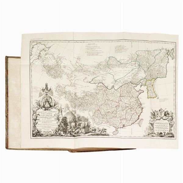 (Cina - Illustrati 700)   DU HALDE, Jean Baptiste.   Description geographique historique, chronologique, politique, et physique de l&rsquo;empire de la Chine et de la Tartarie chinoise, enrichie des cartes generales et particulieres […] du Thibet, & de la Cor&eacute;e, & orn&eacute;e d&rsquo;un grand nombre de figures & de vignettes grav&eacute;e en taille-douce. Tome premier [-quatrieme].   A Paris, chez P. G. Le Mercier, 1735.  - Asta Libri, manoscritti e autografi - Associazione Nazionale - Case d'Asta italiane