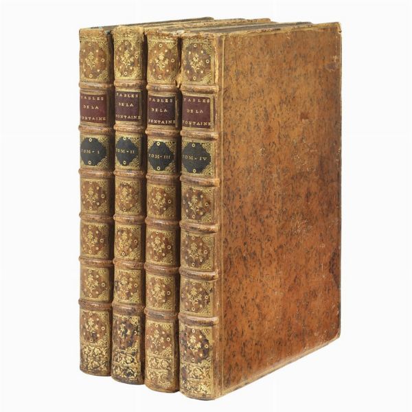 (Classici - Illustrati 700)   LA FONTAINE, Jean de.   Fables choisies, mises en vers par J. de La Fontaine. Tome premier [-quatri&egrave;me].   A Paris, chez Desaint & Saillant, chez Durand, de l&rsquo;imprimerie de Charles-Antoine Jombert, 1755-1759.  - Asta Libri, manoscritti e autografi - Associazione Nazionale - Case d'Asta italiane